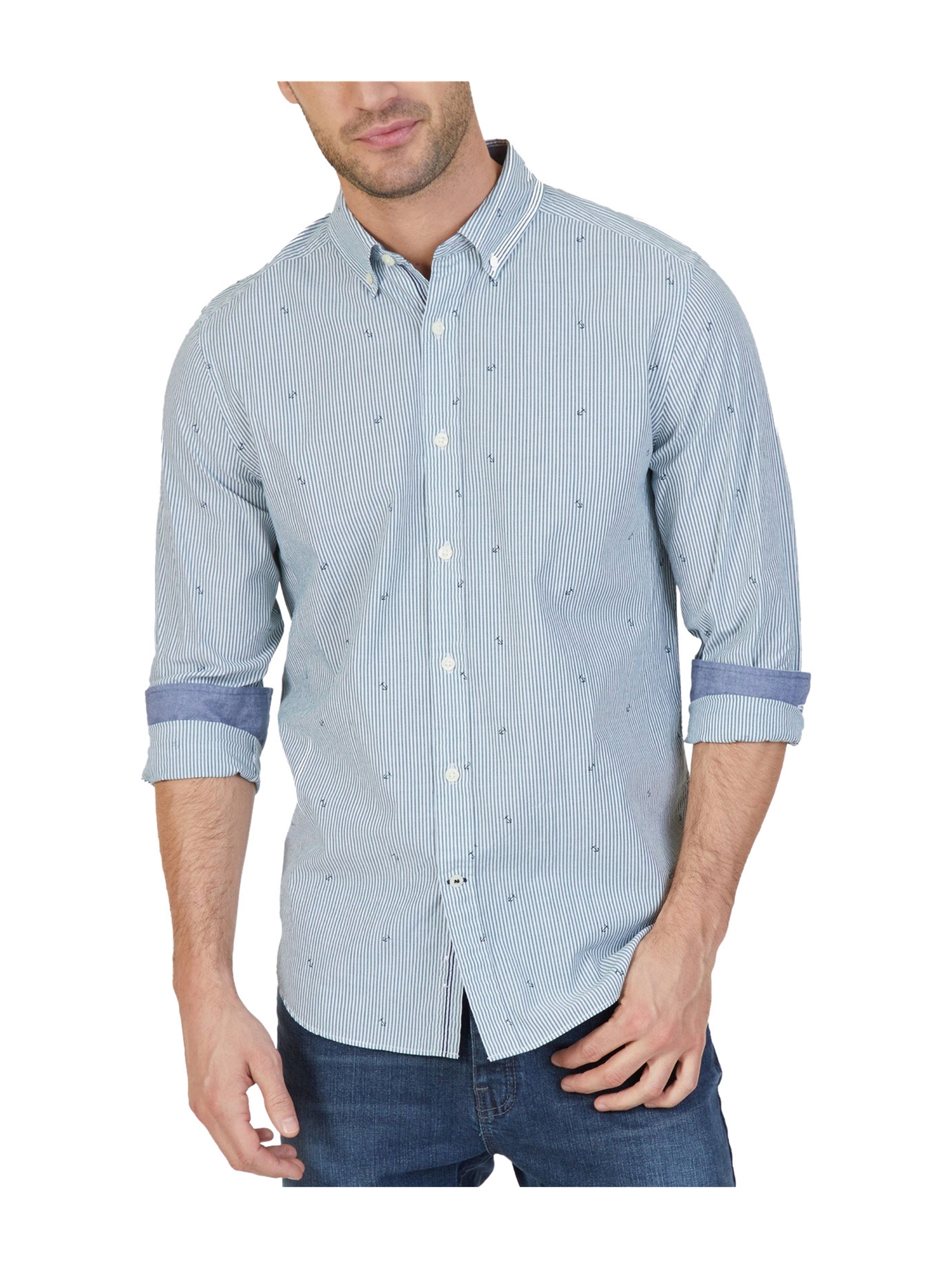 Nautica Mens Anchor Button Up Shirt 