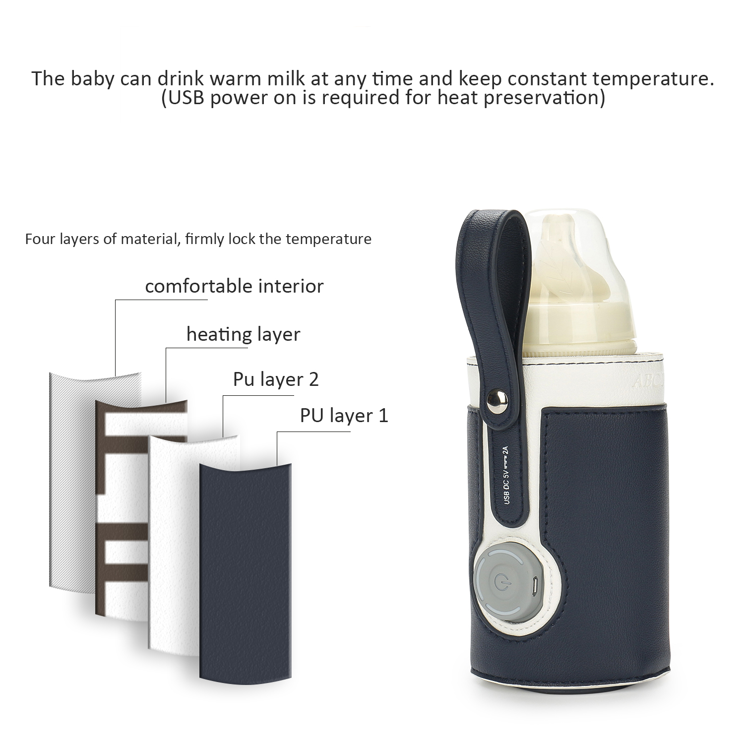 Baby Bottle Warmer USB Adjustable Milk Heating Keeper Milk Bottle Portable Warmer Bag Insulation Thermostat Bag for Travelling Outdoor