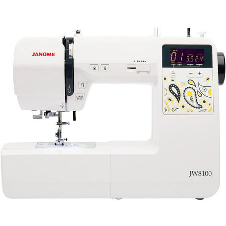 Janome JW8100 Fully-Featured Computerized Sewing Machine with 100 Stitches, 7 Buttonholes, Hard Cover, Extension Table and 22