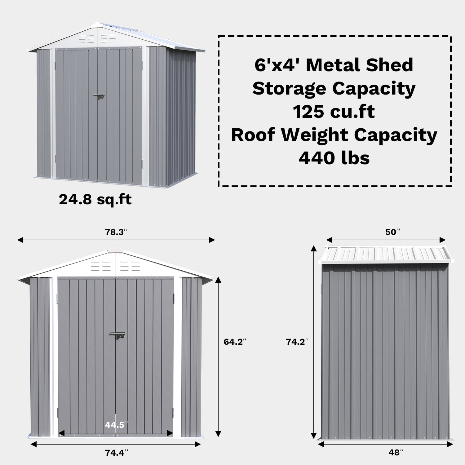 Homall 6' x 4' Mental Outdoor Storage Shed with Sloping Roof and Lockable Door, for Backyard & Garden, Gray