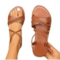 thumbnail image 4 of Women's Flat Sandals Strappy Dressy Ankle Strap Casual Summer Thong Sandals for Beach,41, 4 of 6