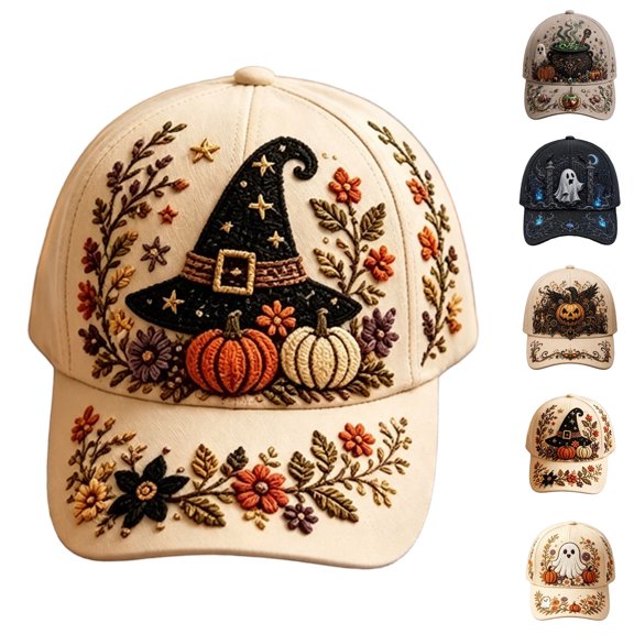 Voska Halloween Embroidery Adjustable Baseball Cap For Men Women Lightweight Hat Holiday Accessory For Cosplay Street Wear Casual Outdoor Activities D