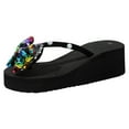 thumbnail image 2 of YOUSNH Women Sandals Fashionable New Pattern Bow Sequin Wedge Open Toe Breathable Lightweight Comfortable Summer Slippers Summer Sandals Black 7.5(39), 2 of 9