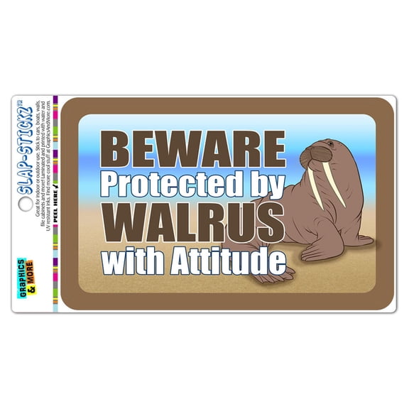 Beware Protected by Walrus with Attitude SLAP-STICKZ(TM) Automotive Car Window Locker Bumper Sticker