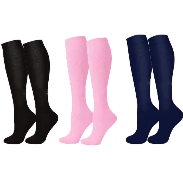 HLONK 3 Pairs Compression Socks for Women High-Elastic Compression Socks Supportive Thigh High Compression Socks