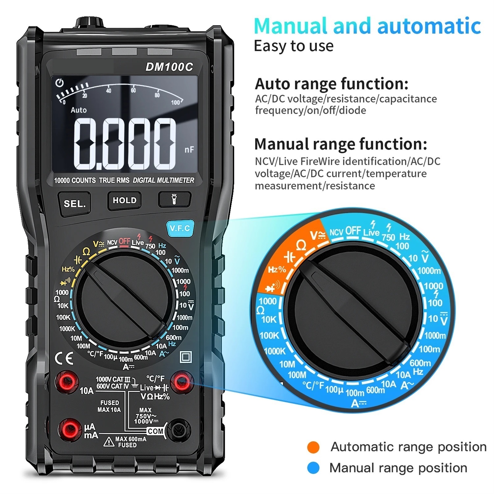 DM100C 10000 Counts Multimeter High Precision Temperature Measure NCV Resistance Capacitance DM100 Humidity Multi Meter ,Versatile Measurement
