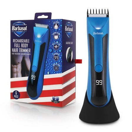 Barbasol Rechargeable Cordless Body Hair Trimmer for Men, Waterproof w/ LCD Screen and Ceramic Blades