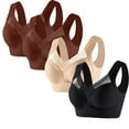 thumbnail image 2 of BiZtdJrK 4PC Womens No Underwire Bras Lace Breathable Bralettes Solid Color Full-Coverage Everyday Bra Underwear Sport Pullover Bra, Coffee, XL, 2 of 6