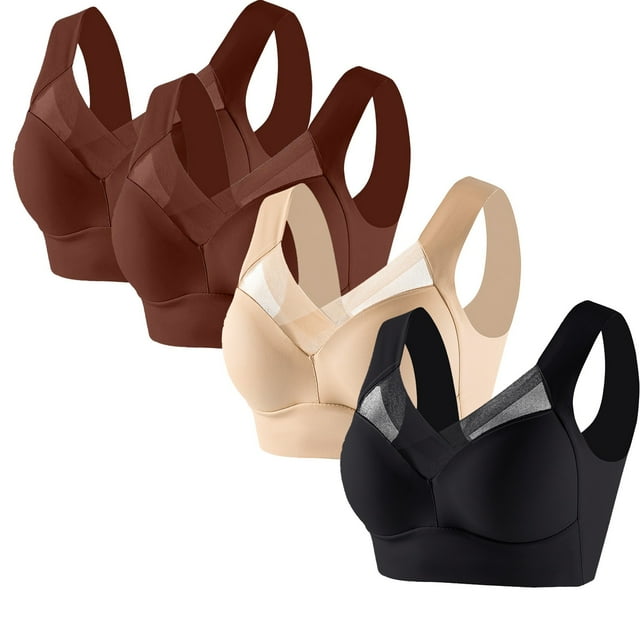 Timegard 4pc Bras for Women Wireless Comfy Breathable Full Coverage High Support Back Smoothing Everyday Bra