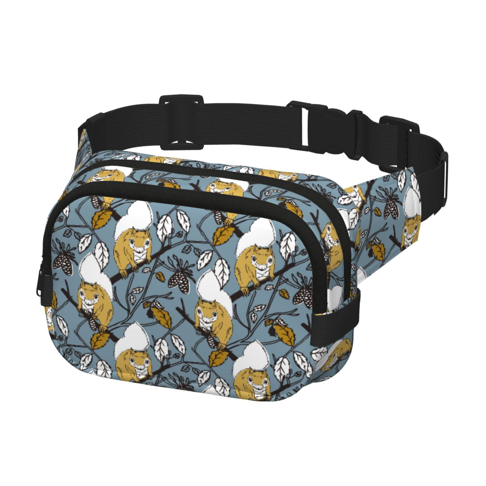 Picia Cartoon Squirrel on Branch Print Square Double-Layer Waist Bag Mini Adjustable Waist Belt Bag Exercise Running Travel Hiking