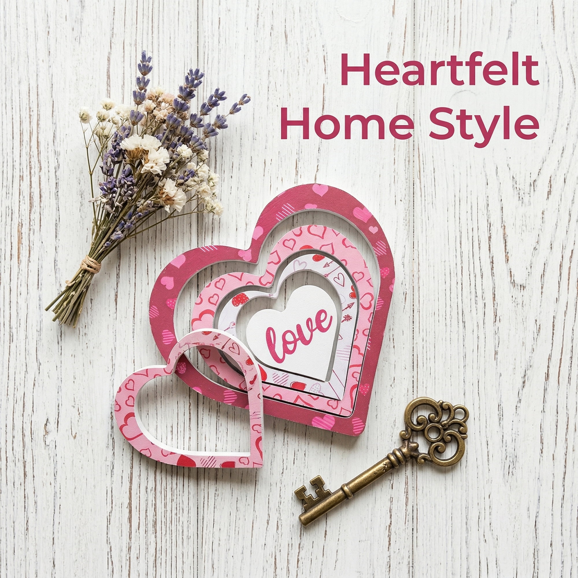 Unique Bargains Wooden Heart Table Decor Removable Stackable Heart Sign Style A 5.1in