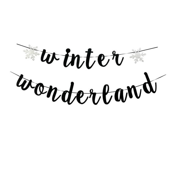Winter Wonderland With Silver Snowflake Banner, Black Winter Theme Party Sign, Christmas Winter Holiday Baby Shower Baby Boy/Girl's First Birthday Party Supplies Decorations