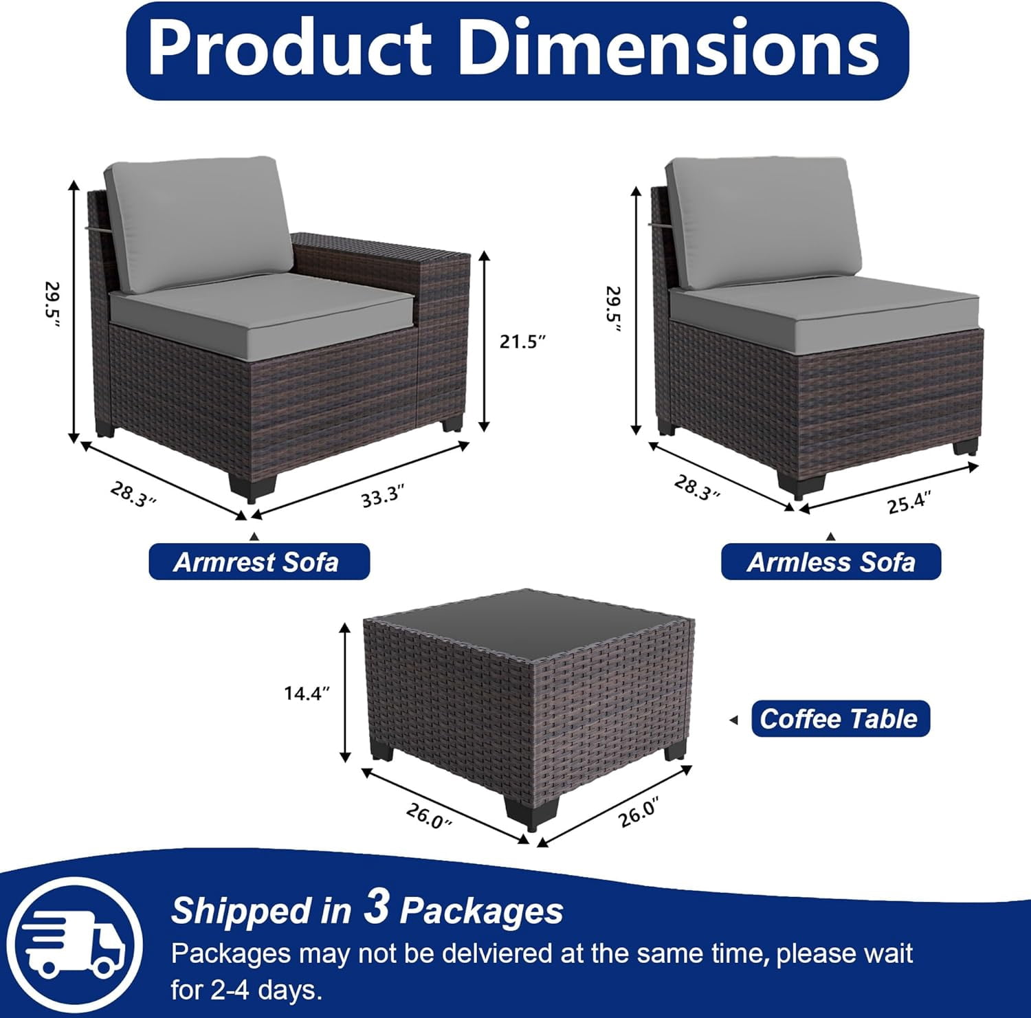ASJMR 6 Pieces Patio Outdoor Furniture Set All-Weather Rattan Wicker Conversation Outside Sectional Sofa Chair Set With Cushions & Coffee Table,Gray