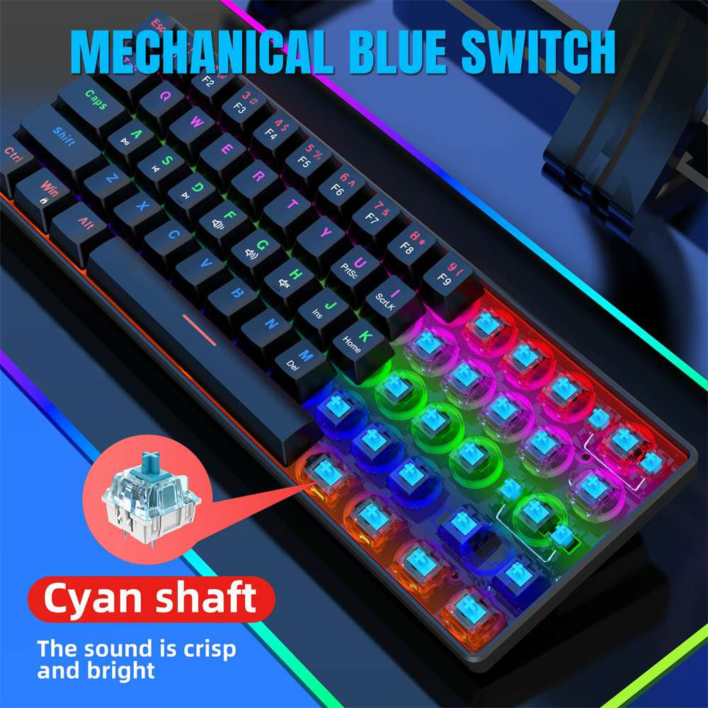 Gaming Keyboard & Mouse Combo,Wired Mechanical Gaming Keyboard Mouse Sets for Windows PC Gamers Desktop Computer Laptop,61 Keys RGB Backlit