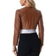 thumbnail image 3 of Chaquetas cortas de cuero PU Inspire Chic para mujer, chaqueta de manga larga de frente abierto, XL, marrón, 3 of 6