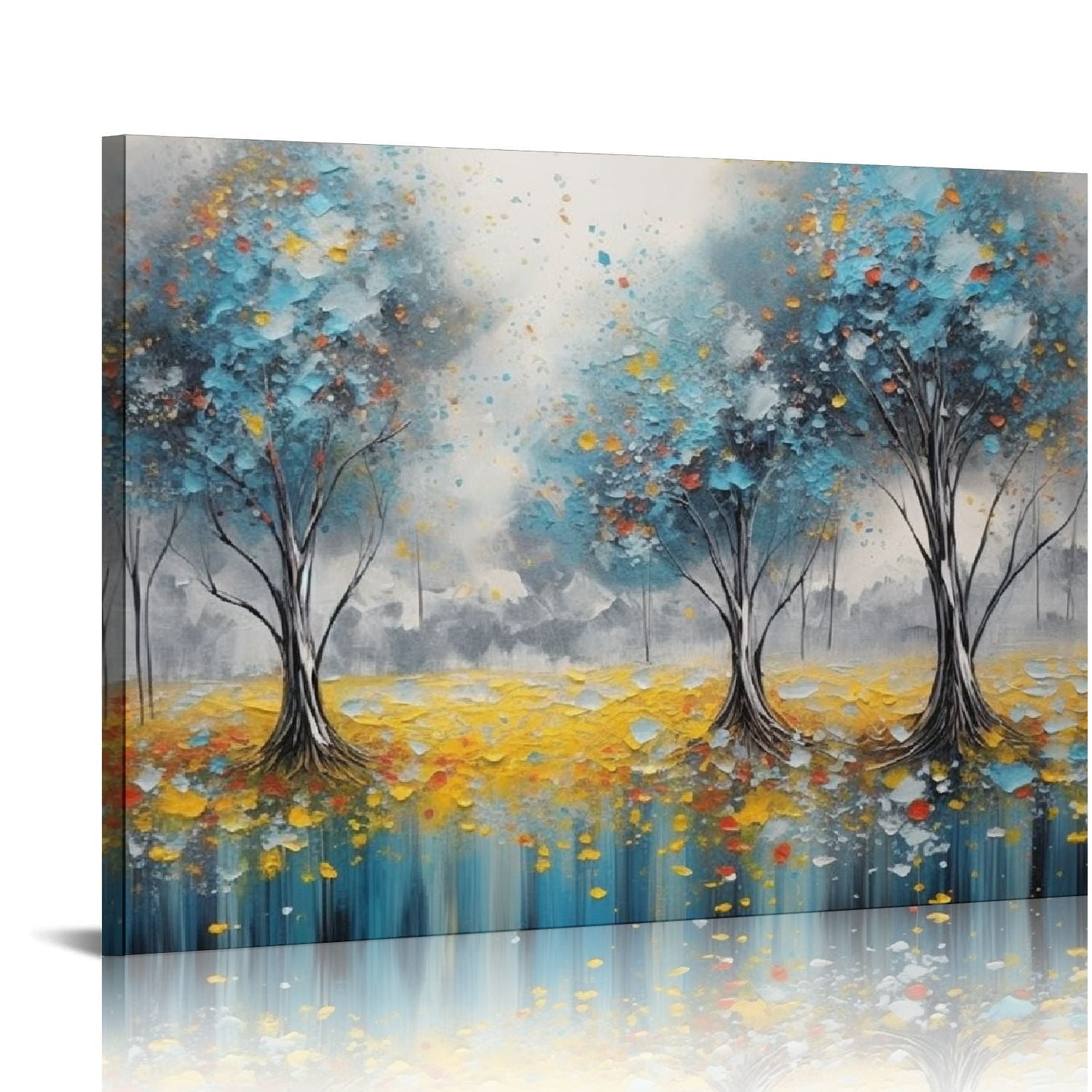 JRXY Tree Wall Art Teal Blue Nature Tree of Life Abstract Canvas