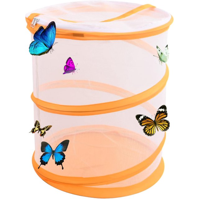 Naranja 15 * 17 cm Jaula para Insectos y Mariposas Malla para Insectos Jaula para Mariposas Malla para Invernadero de Mariposas Jaula de Malla para Insectos Plegable emergente Planta para niños Alimentación de orugas Observación del jardín JM MX-0137669FYD