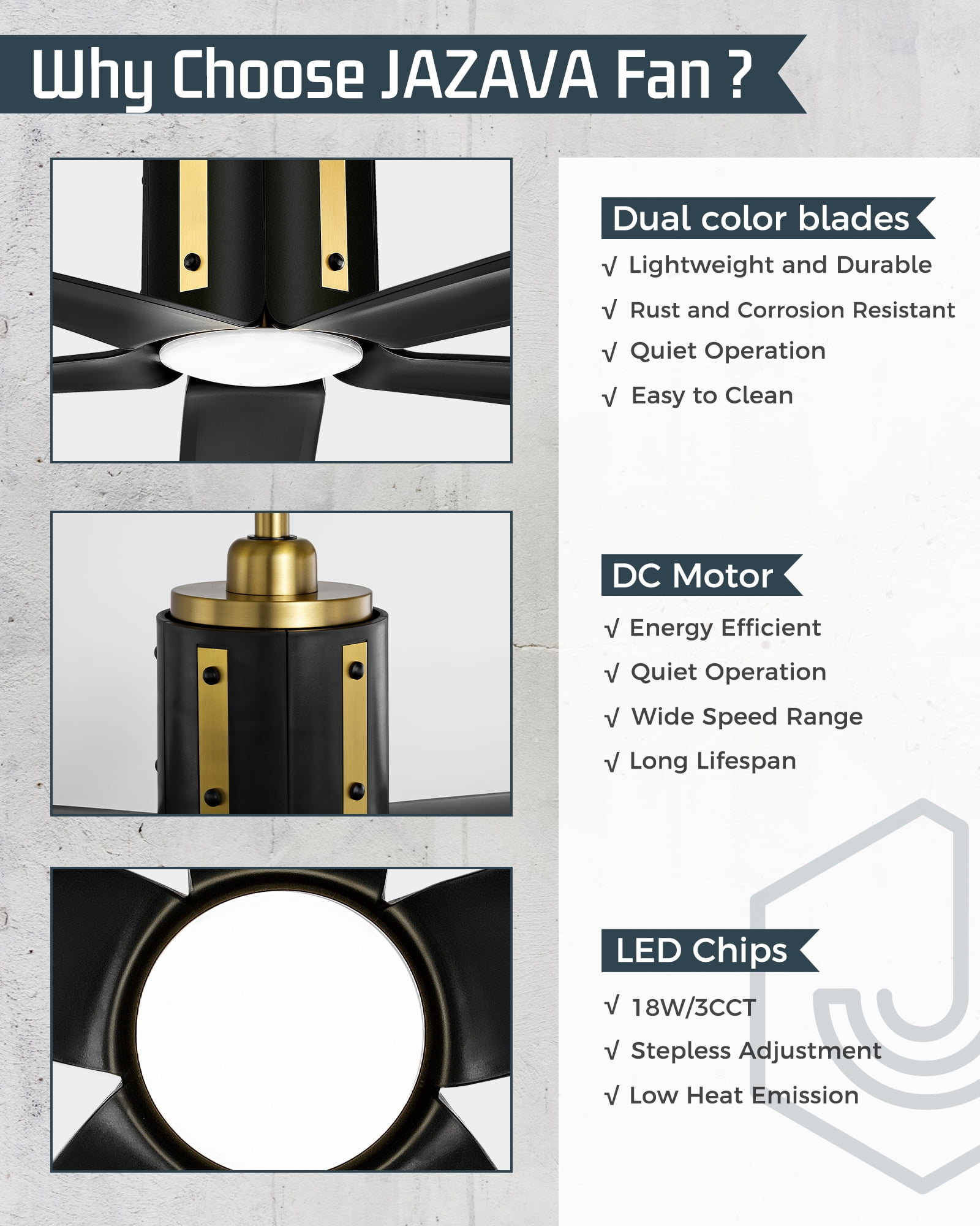 Ltmate 60 Inch Ceiling Fans with Lights and Remote, Black and Gold Ceiling Fans with Alexa Google Voice Control, 3 Color Temperatures and Quiet Reversible DC Motor