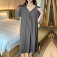 thumbnail image 2 of Feancey Soft Nightgown for Women Short Sleeve V Neck Sleepwear Lightweight Casual Modal Sleep Dress Pleated Loose Nightshirts Spring Clearance Sale Gray L, 2 of 6