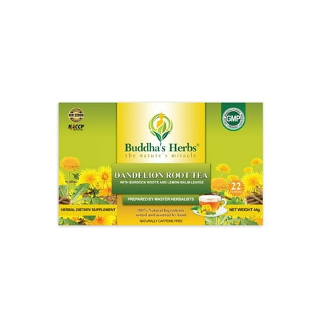 Buddha's Herbs 100% Natural Dandelion Root Tea with Burdock Roots - Caffeine Free - Pack of Four (88 Tea