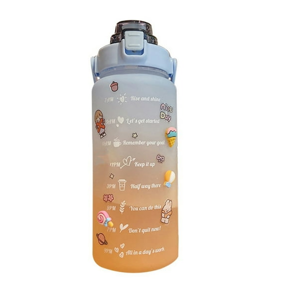 2L Sports Straw Water Bottle With Time Marker And Motivational Design, Portable Large Capacity Fitness Bike Cup For Summer Hydration, One-Hand Open Silicone Straw Wide Mouth Jug