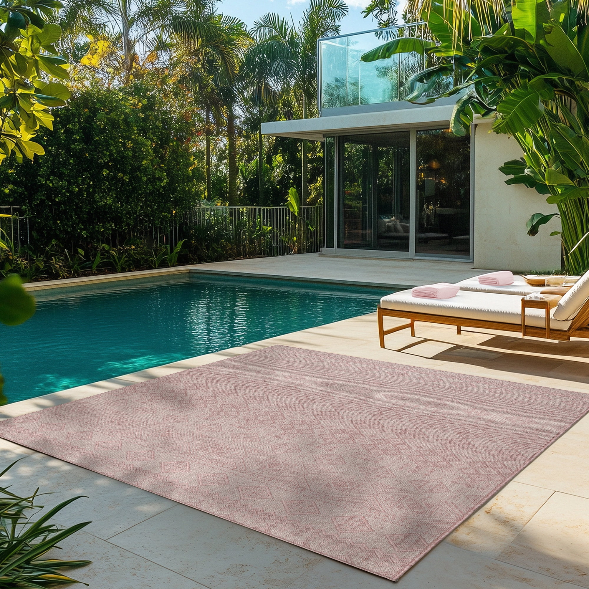 Gertmenian Tropea Darcy Bohemian Moroccan Pink Ivory Premium Flatweave UV Resistant Indoor Outdoor Area Rug, 9x13