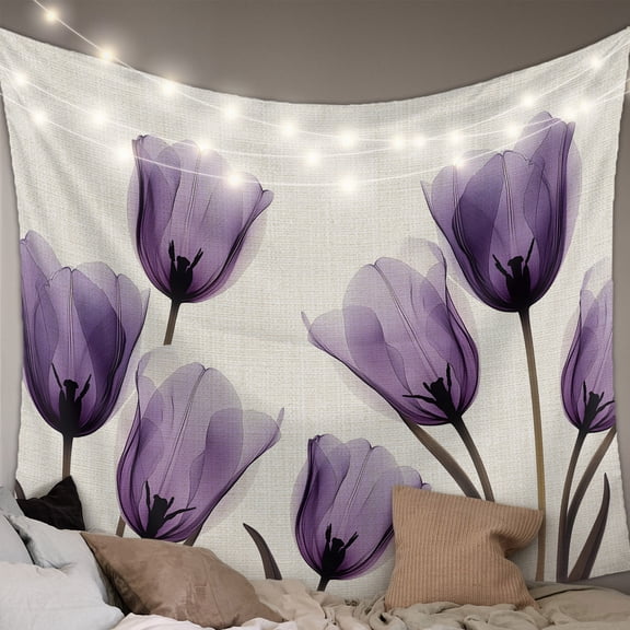 Purple Tulip Flower Tapestry for Bedroom Wall Hanging Tapestry, Aesthetics Farmhouse Floral Plant Ceiling Backdrop Tapestries Poster Blanket Wall Decor for Teens Room Living Room Dorm 39" x 59"