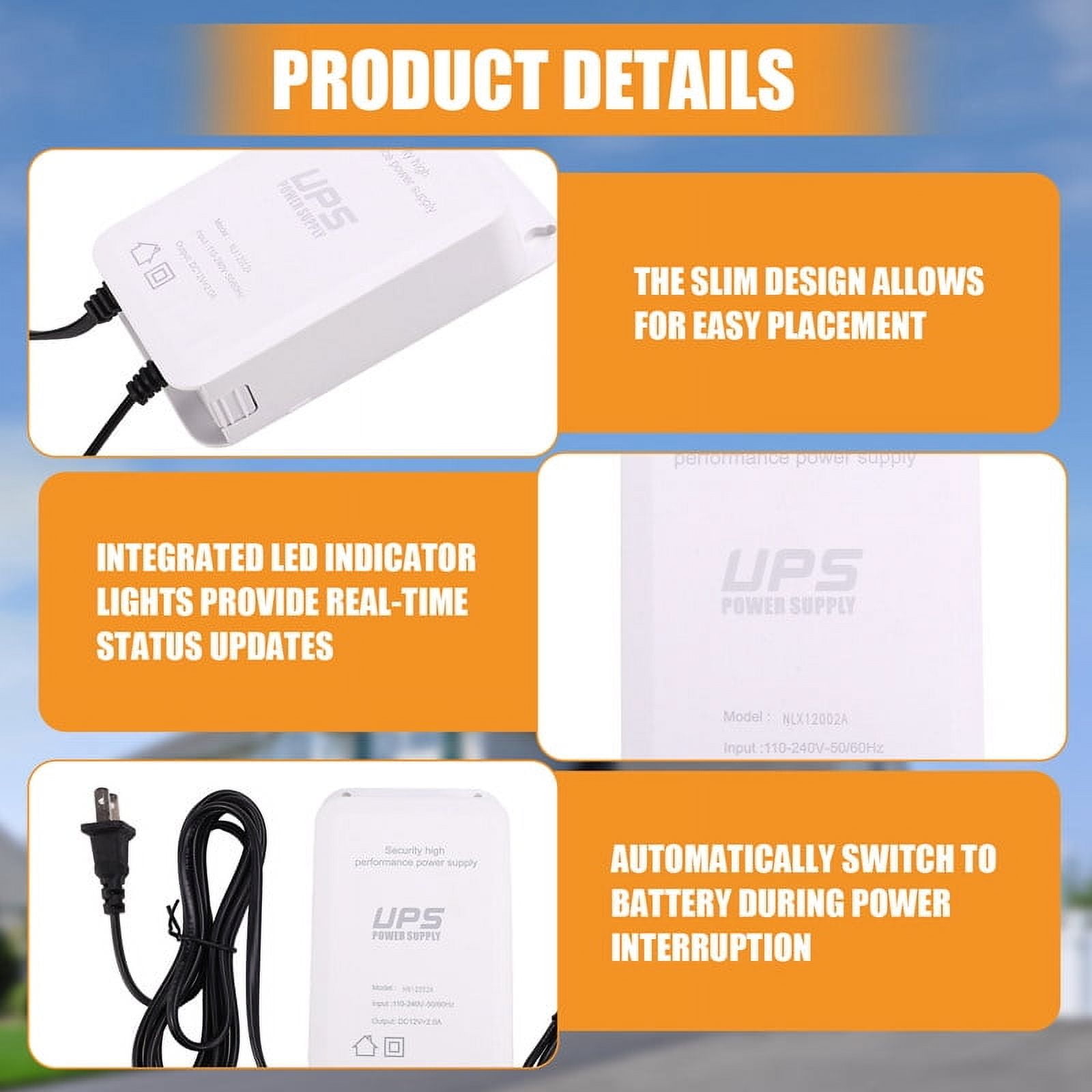 12V-2A Uninterruptible Power Supply UPS Battery Backup Interface, Security Camera UPS Battery Backup Protector US Plug