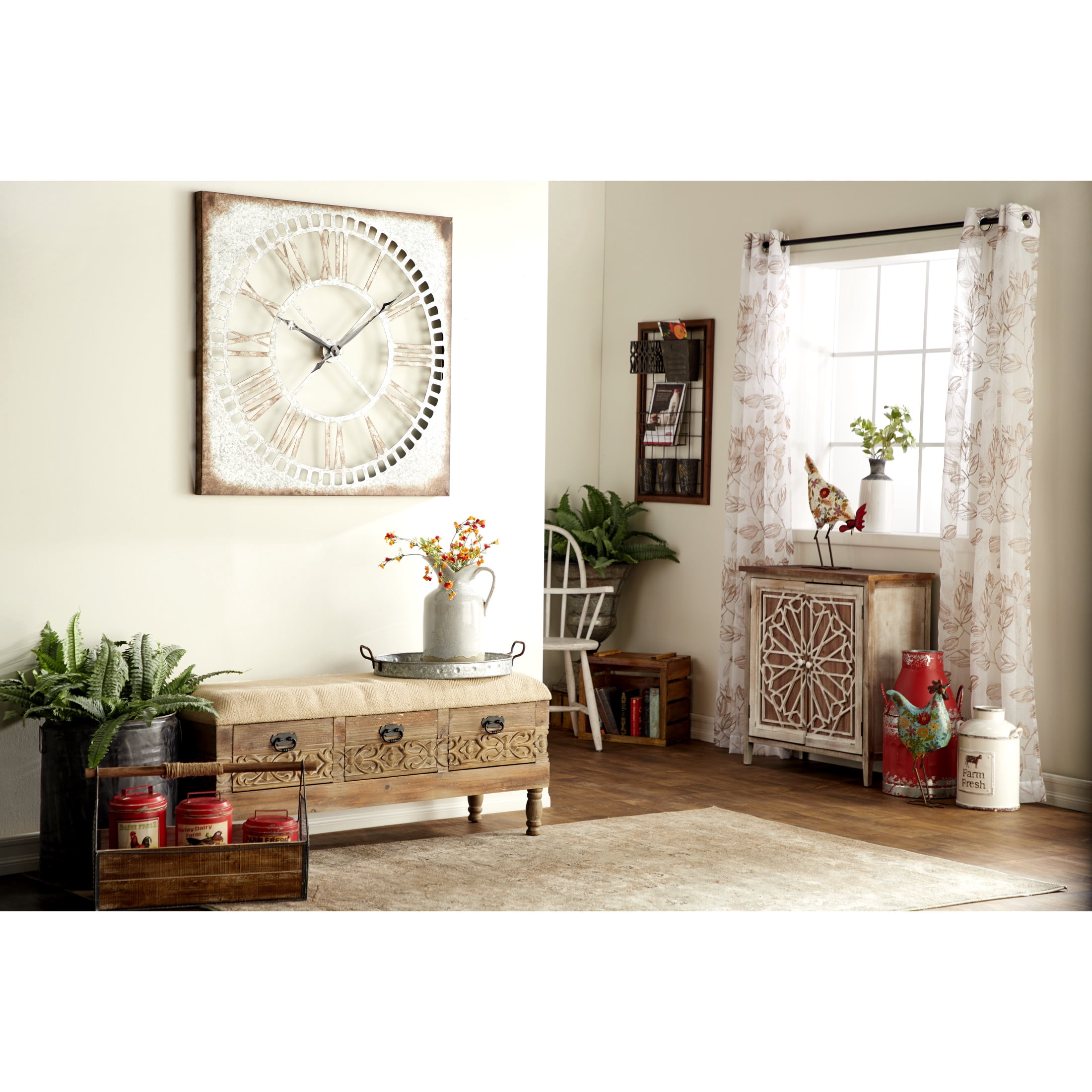 DecMode 36" Gray Metal Cutout Wall Clock with Brown Distressing