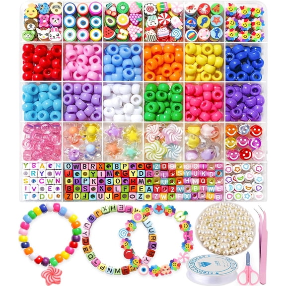 Bracelet Making Kit, Friendship Bracelets Making Beads Kit, Pony Beads Charms Beads Clay Flower Letter Beads for Jewelry Making Kit, DIY Arts and Crafts Gifts for Girls Age 6 7 8 9 10-12$$Art & Craft