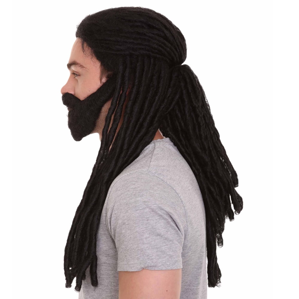 HPO Adult Men's Iconic Wig, Long Length Black Color Braided Hair, Breathable Capless Cap Design, Synthetic Fiber