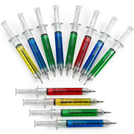 Multi-Color Syringe Pen - 12 Pack Red, Yellow, Blue And Green, Writes In