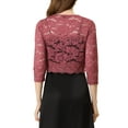 thumbnail image 3 of INSPIRE CHIC Valentine's Day Women's Shrugs Floral Lace Cardigan 3/4 Sleeves Sheer Cover Up Top L Brick Red, 3 of 6