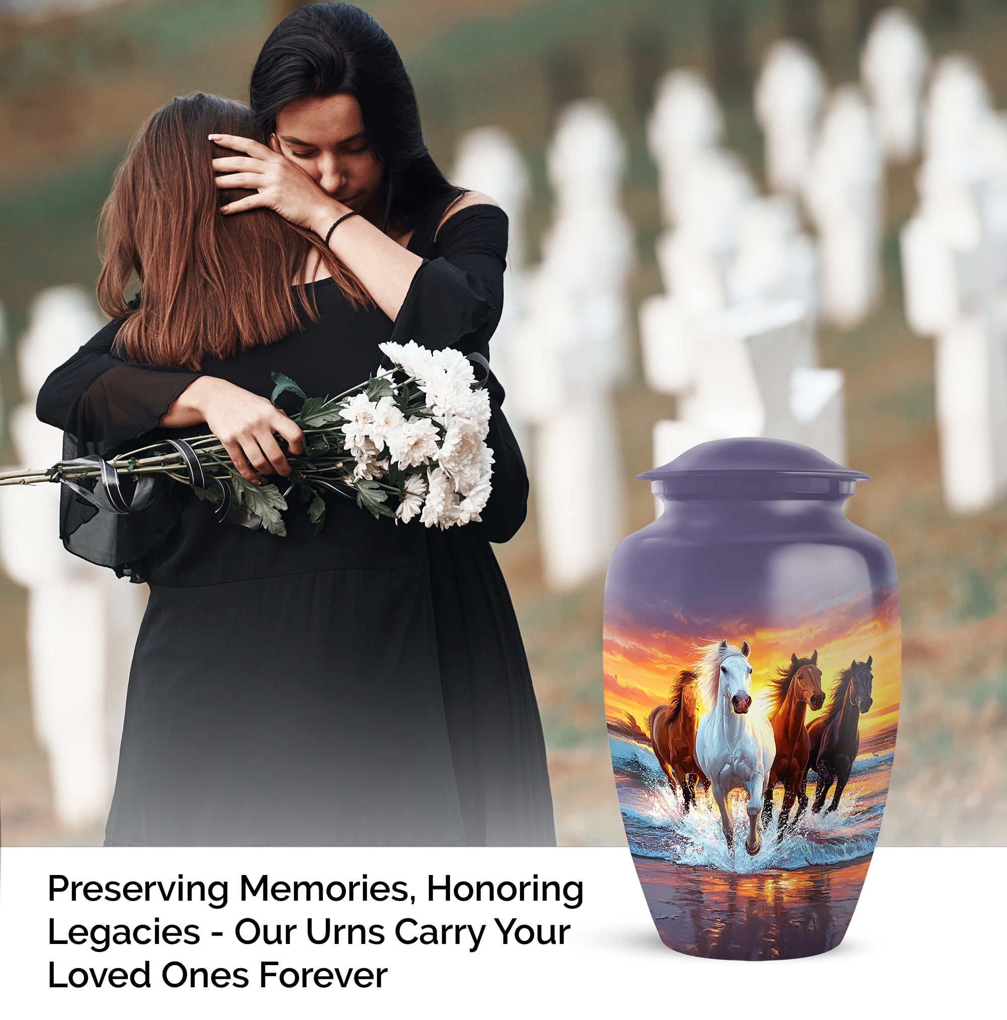Horse Cremation Urn, Large Urns For Ashes Adult Male, Wild Horse Tribute Urns For Human Ash, Sunset Decorative Funeral Cremation Urn For Ashes, (Size, 10 Inch, 1 Pc)