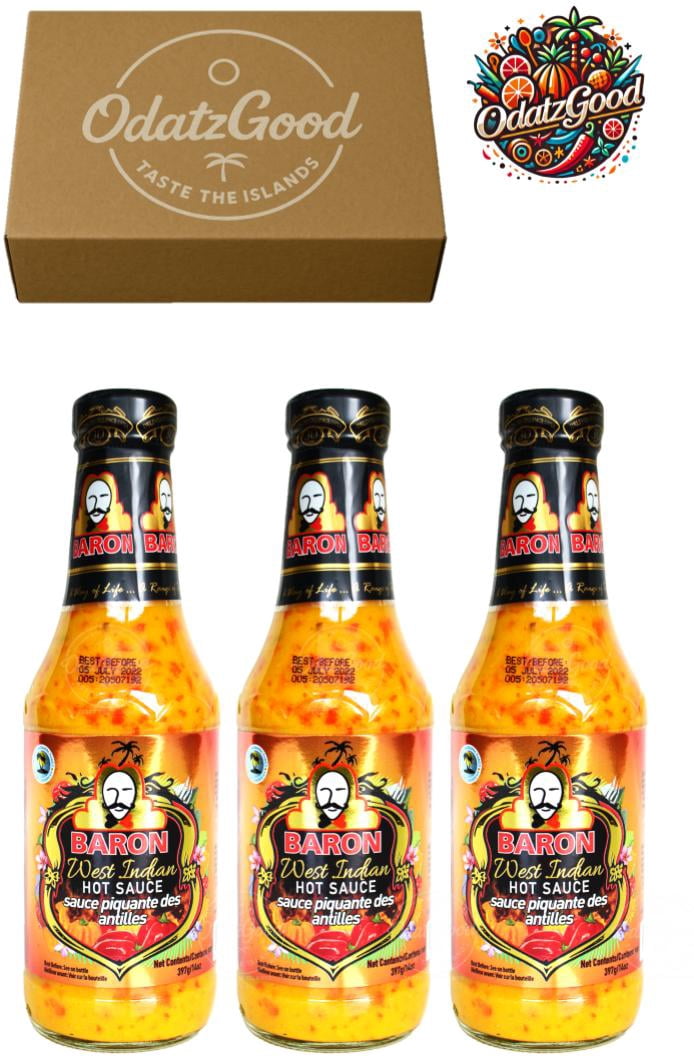 Baron West Indian Hot Sauce 14oz (397g) 3-Pack – Product of St. Lucia – Curated & Packaged by ODatzGood