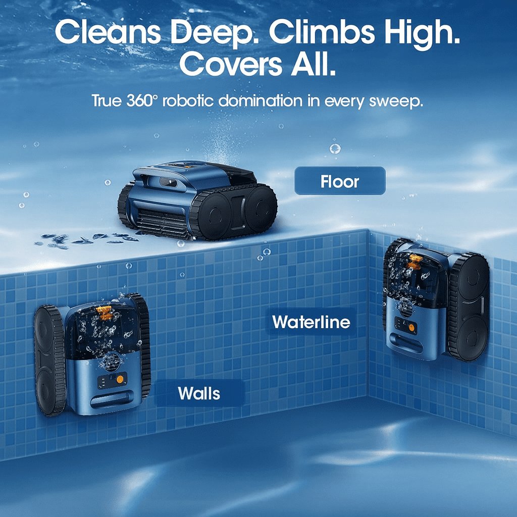 Seauto Cordless Robotic Pool Cleaner – Sonar Navigation, Auto Path Planning, Tangle-Free Design, Wall Climbing & Energy Efficient Cleaning for In-Ground and Above-Ground Pools