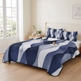 thumbnail image 2 of King Quilt Set 96''x106'', Navy Blue Lightweight Summer Bedspread Coverlet Set with 2 Pillow Shams, Modern Moire Abstract Ripple Geometric Breathable All Season Quilt Bedding for Bedroom/Guest Room, 2 of 9