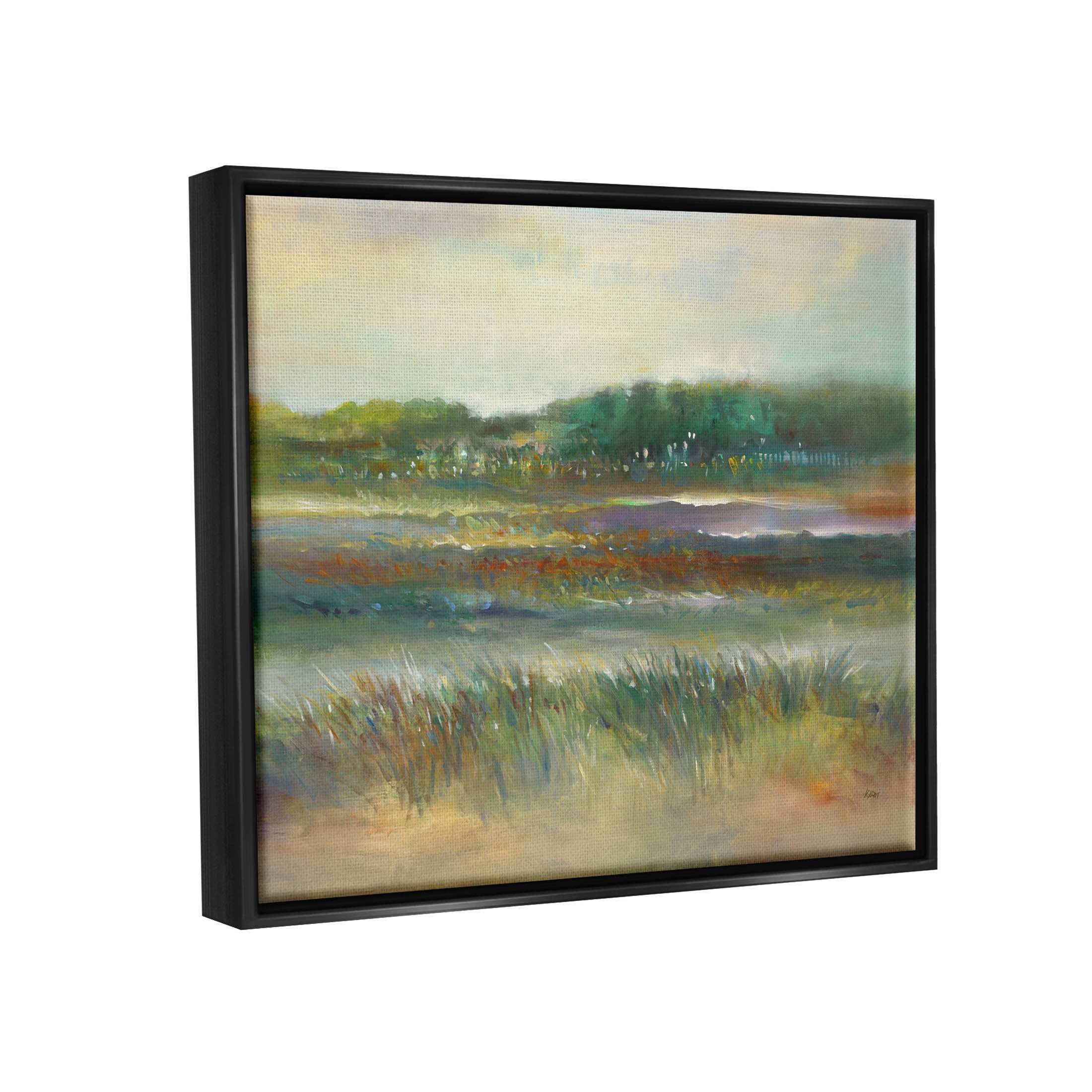 Calming Countryside Scenery Field Landscape Painting Jet Black Framed Art Print Wall Art