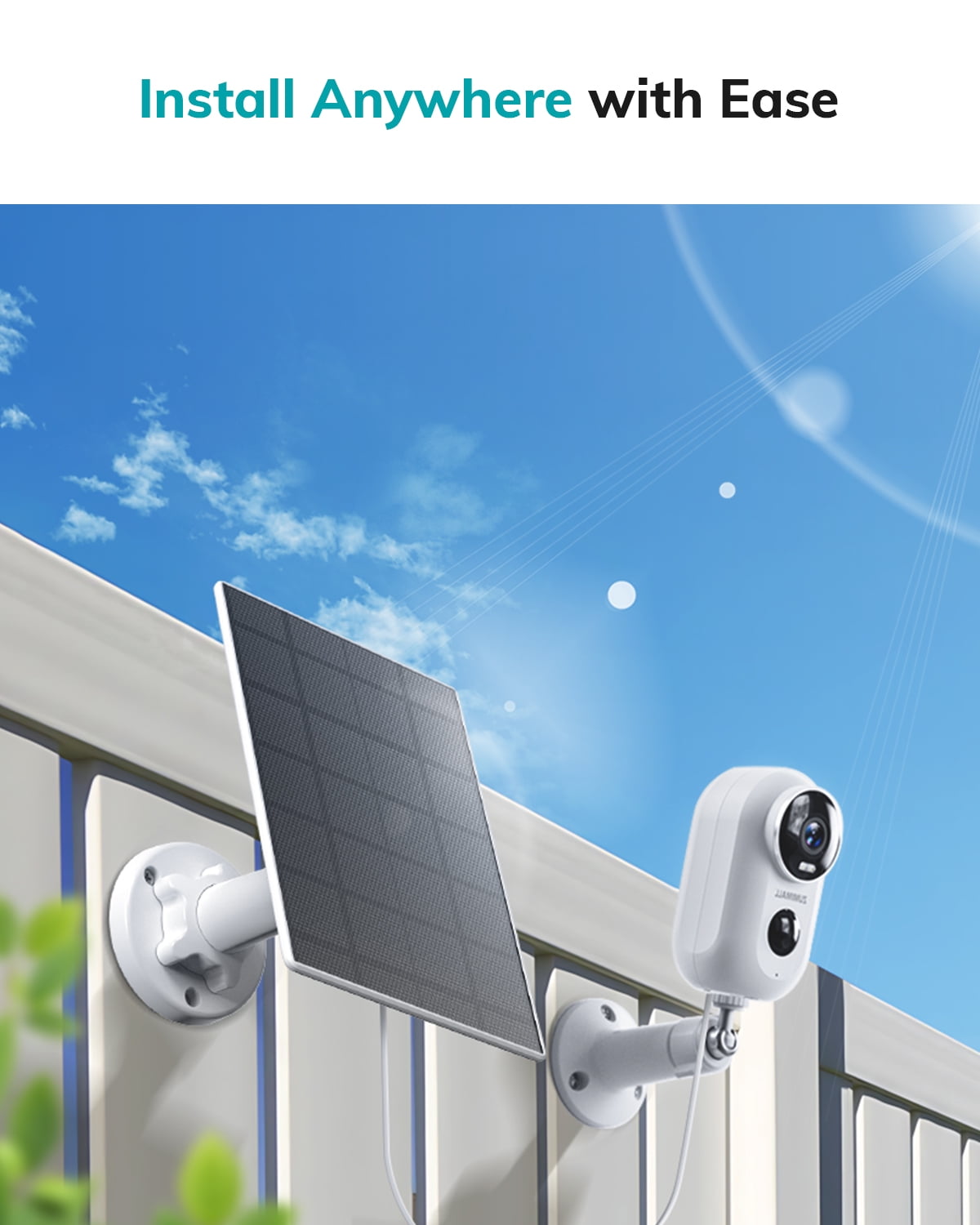 ZUMIMALL 3W Solar Panel for Security Cameras, IP66 Waterproof Solar Panel with 10ft Type C Cable,White(Type C Port)
