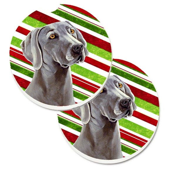Weimaraner Candy Cane Holiday Christmas Set of 2 Cup Holder Car Coasters