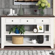 Console Table with 3 Drawers,Sofa Table with Storage Shelves,48''Solid Pine Side Table for Living Room, Couch, Hallway, Foyer, Kitchen Counter