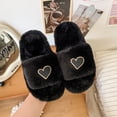 thumbnail image 5 of ZELAND Kids' Preppy Heart Plush Slippers - Designer-Inspired Tweed Faux Fur House Shoes, Luxury Aesthetic Indoor Floor Slides, Toddler & Little Girl Chic Winter Warm Bedroom Mules, Non-Slip, 5 of 9