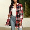 thumbnail image 3 of Womens Mid Length Plaid Jacket Flannel Button Down Long Sleeve Shirts Shackets Lapel Collar Casual Fall Coat (XL, Red), 3 of 5