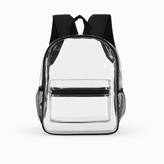 ROYALE black Water-Resistant Plastic Transparent Backpack - Sturdy PVC Clear Bag with Enhanced Straps for School, Office, Stadium, Journey, Safety, Event, University