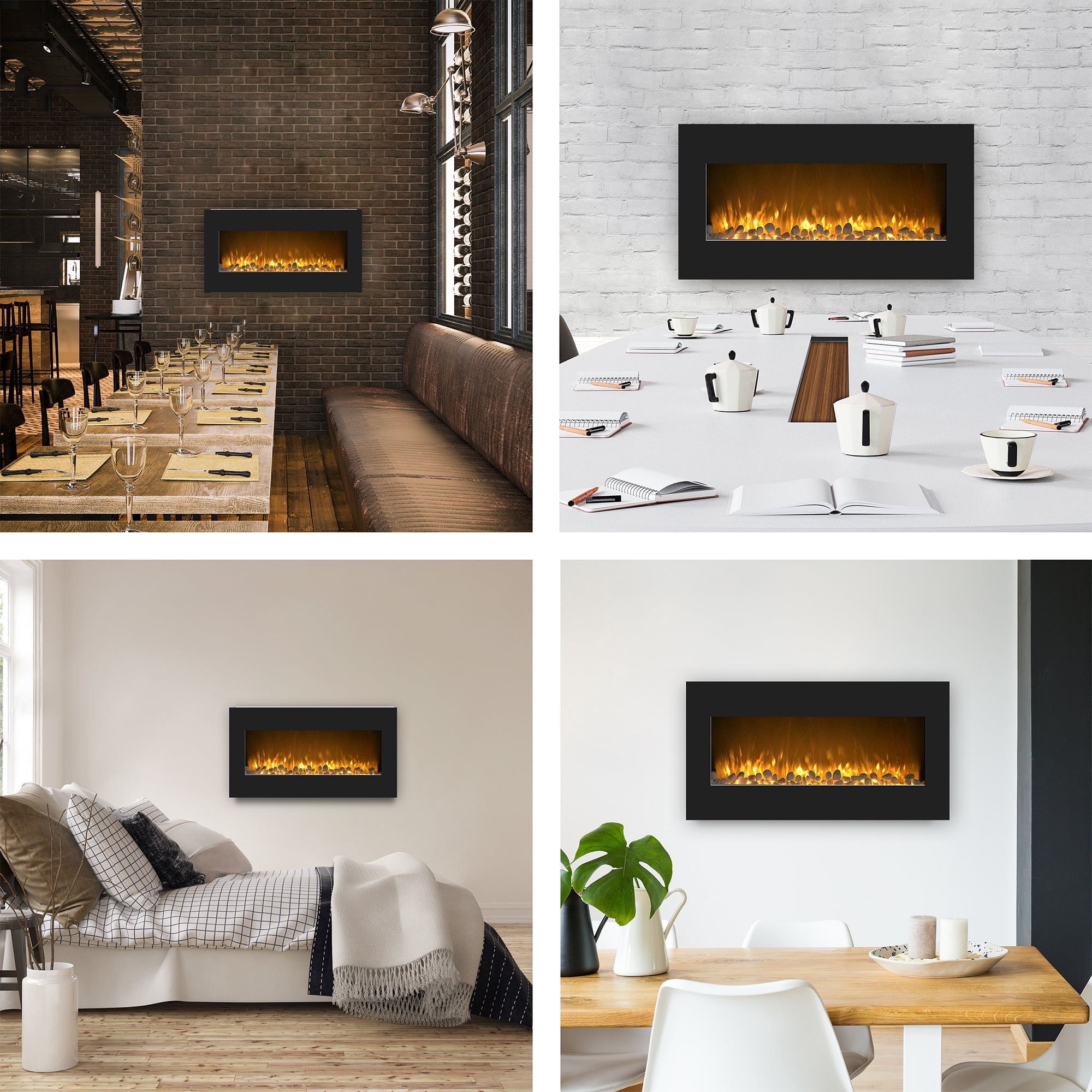 Northwest 36-inch Wall-Mount Modern Electric Fireplace with Remote, Black