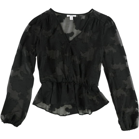 bar III Womens Burnout Peplum Blouse, Black, XX-Small