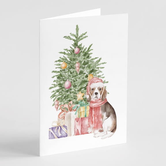Carolines Treasures CK8195GCA7P Beagle Puppy Christmas Presents and Tree Greeting Cards and Envelopes Pack of 8 7 x 5