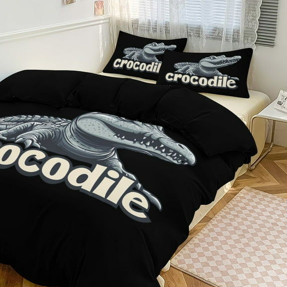 Crocodile Duvet Cover King&Queen Size Soft 3 Pieces Set 1 Duvet Cover and 2 Pillow Shams with Zipper Closure 86"x70"