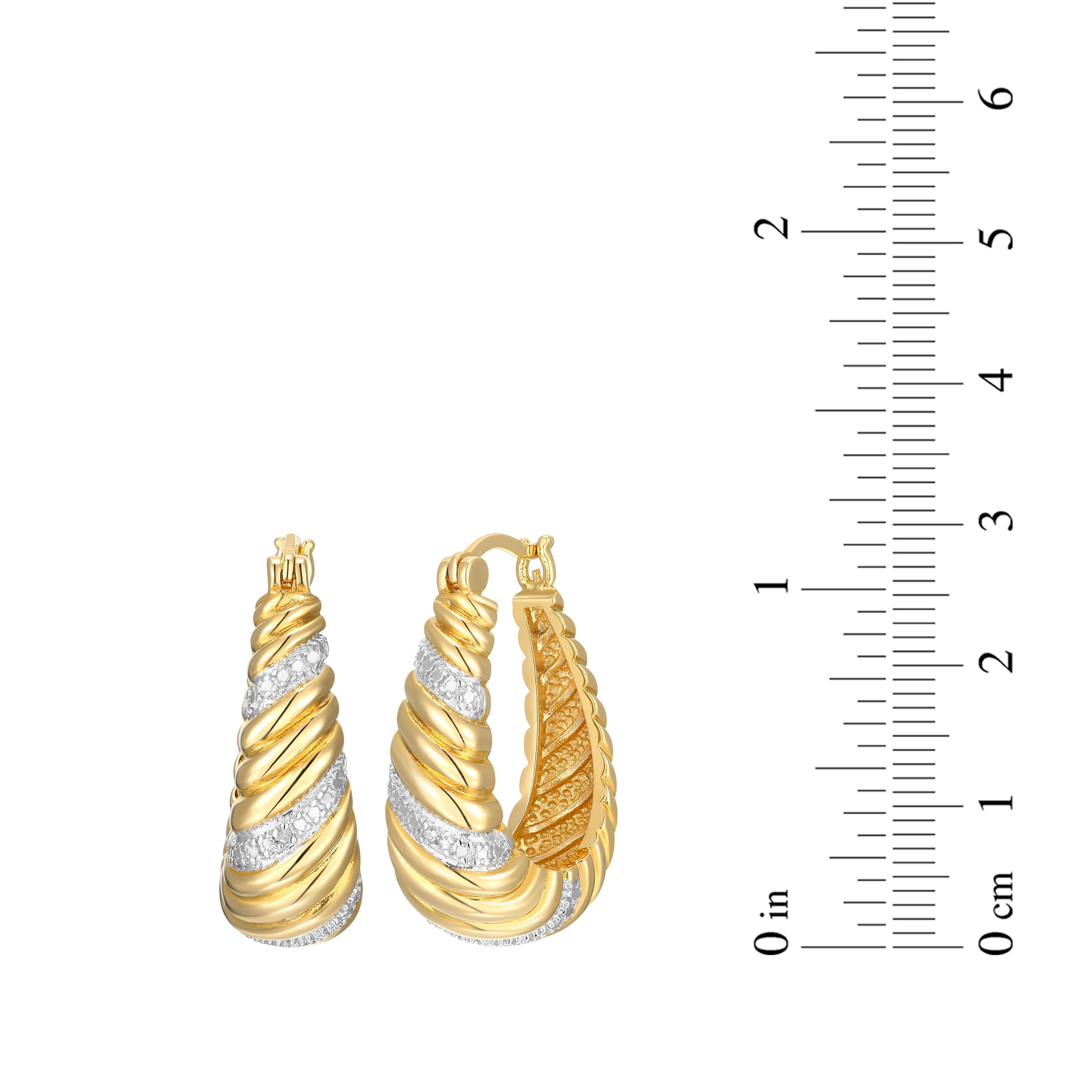 Forever Facets Diamond Accent Swirl Shrimp Earrings in Two-Tone Rhodium over Bronze, Adult Female