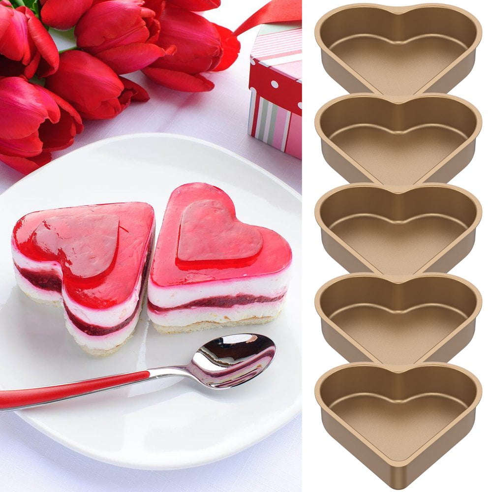 5pcs Heart Shaped Cake Pan Non Stick DIY Cake Pans for Baking Carbon Steel Cake Mold Multifunctional Heart Cake Tins for Kitchen Birthday Valentine Day Wedding Walmart